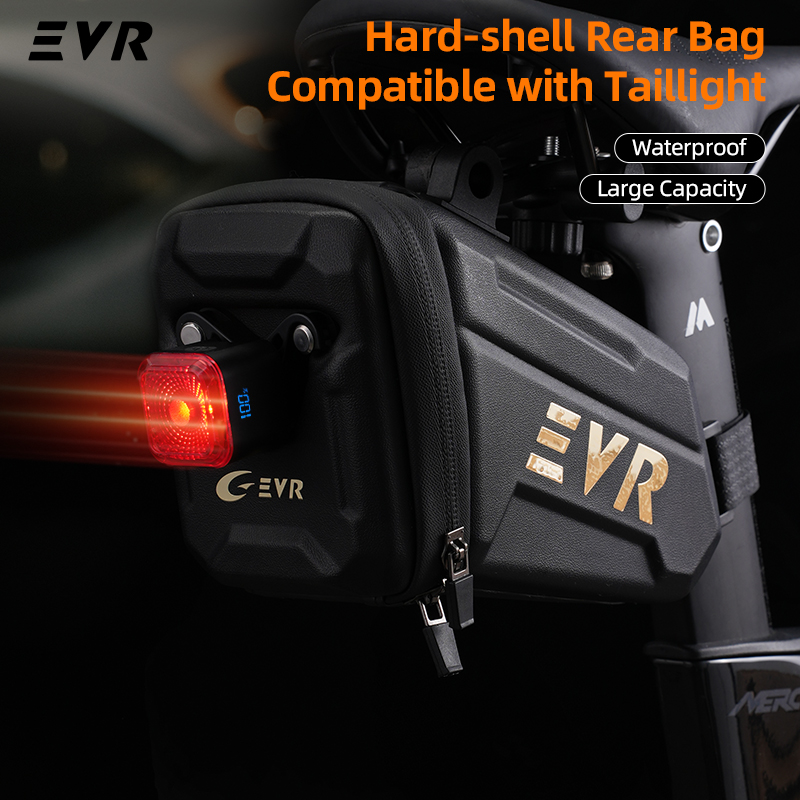 Mountain Biking Fanny Pack - EVR自転車テールバッグ1.25Lリアシート防水サドルバッグテールライト付きハードシェルマウンテンバイクロードバイク収納バッグ