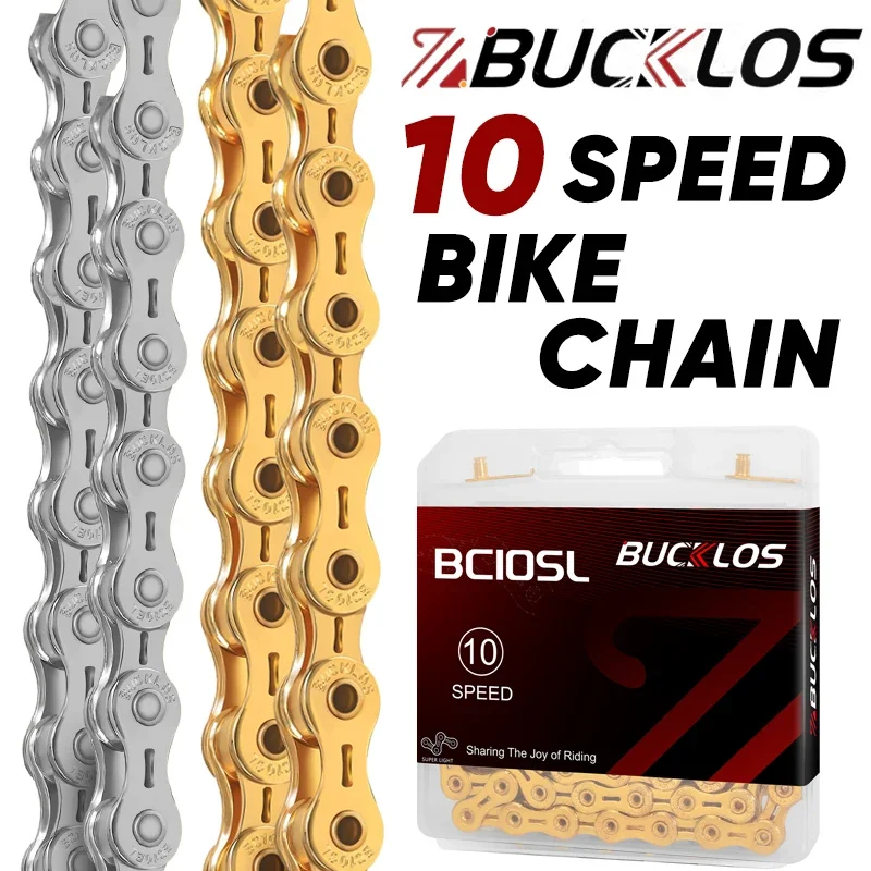 Mountain Biking Bc - BUCKLOS-10スピード超軽量マウンテンバイクチェーン,耐久性のあるチェーン,中空,116リンク,ソリッド,MTB,バイクアクセサリー