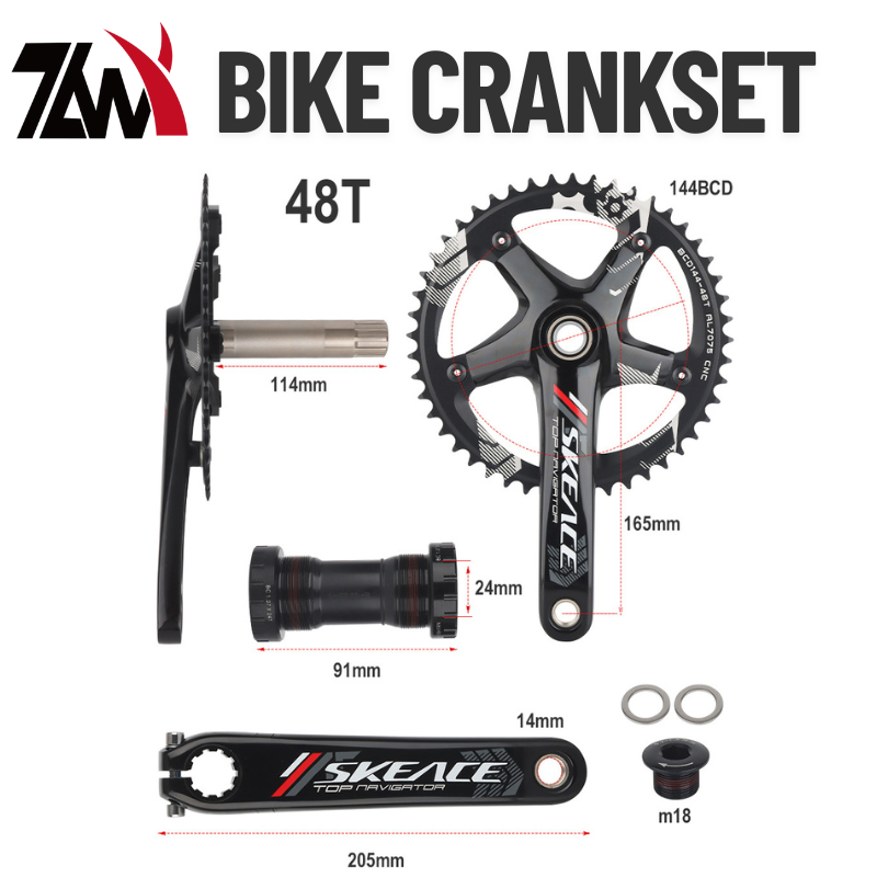 Mountain Biking Track - 固定ギア自転車クランクセットトラッククランクセットブラックシルバーアルミ合金自転車部品 165 ミリメートル 48T 自転車クランクチェーンホイール