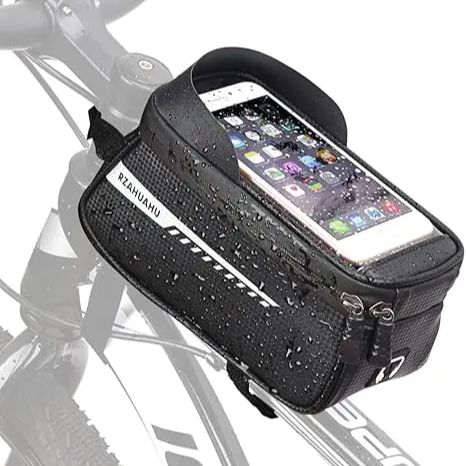 Mountain Biking Backpack - 防水自転車フロントフレームバッグ、電動自転車＆マウンテンバイク用、TPUタッチスクリーン対応スマホポケット、6.5インチスマホ対応大容量収納バッグ。