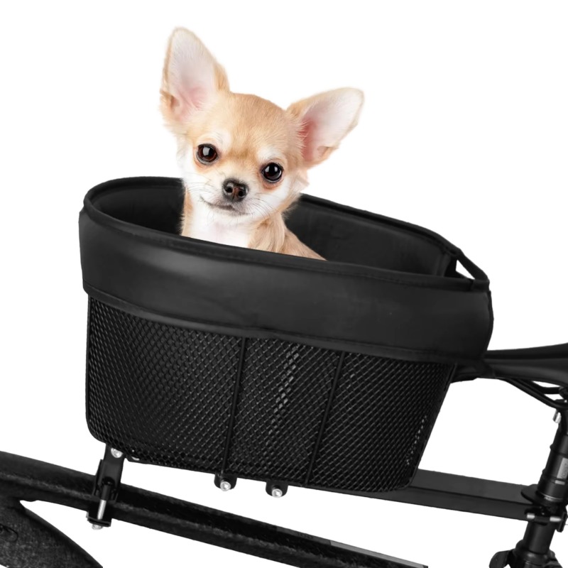 Mountain Biking With Dog - ペット用自転車バスケット マウンテンバイク旅行用ショッピング用 鉄製フロントドッグキャットキャリア クイックリリース 耐久性のあるスポンジライナー 自転車バスケット