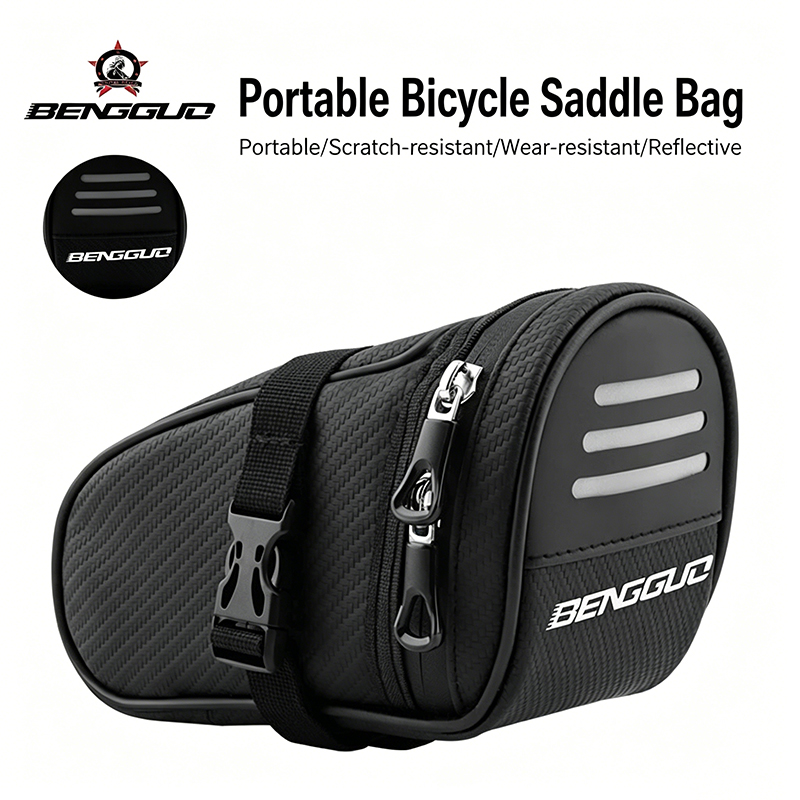 Mountain Biking Fanny Pack - BENGGUO 自転車サドルバッグ小型防水収納黒反射材付き MTB ロードマウンテンバイクシートテールリアツールポーチバッグ
