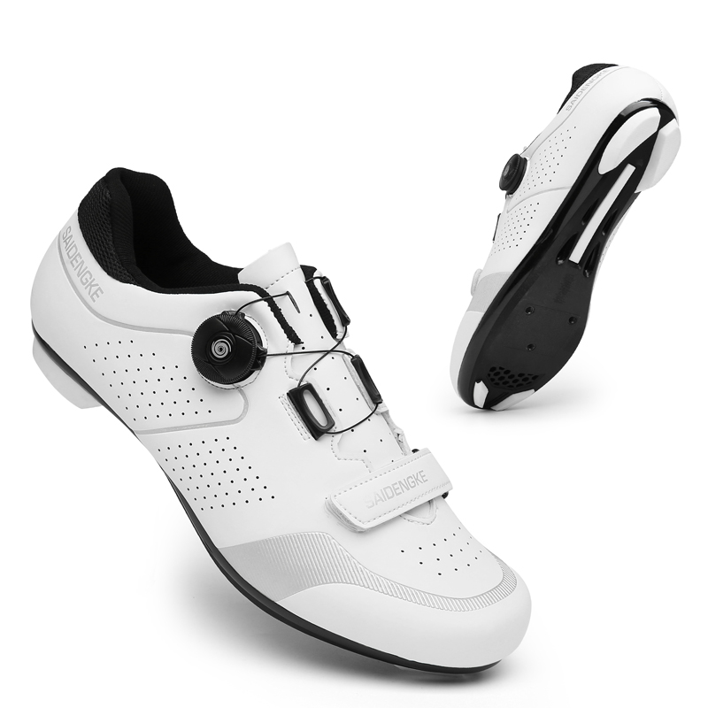 Mountain Biking For Fitness - マウンテンバイクとロードバイク用のユニセックスサイクリングシューズ,自動ロック式スポーツシューズ,白